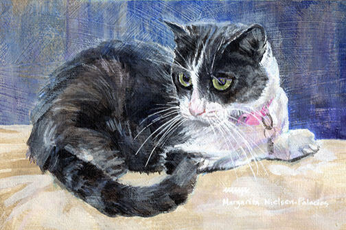&quot;LUCY THE CAT&quot; 7.5&quot;x5&quot; acrylics on gessoed wood panel