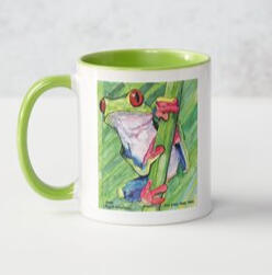 Red Frog mug, with green handle or white handle